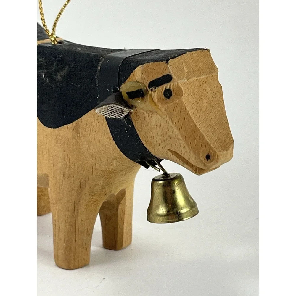 Vintage Trauffer Cow Switzerland Christmas Ornament Wooden Swiss Folk Art Rustic